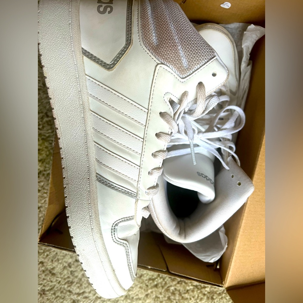 Adidas White and Gray High-Top Sneakers